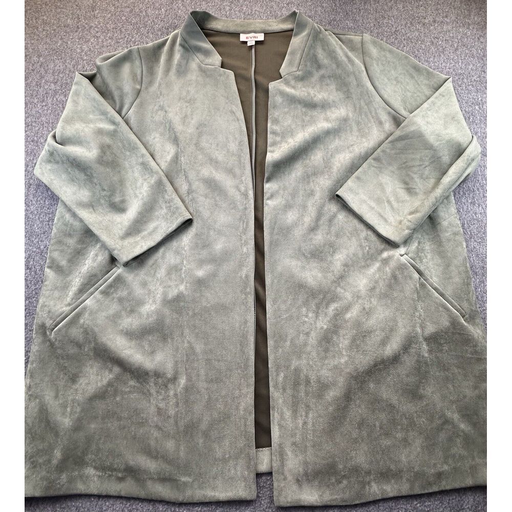 Evri Cardigan Womens 4X Plus Green Faux‎ Suede Open Front Jacket